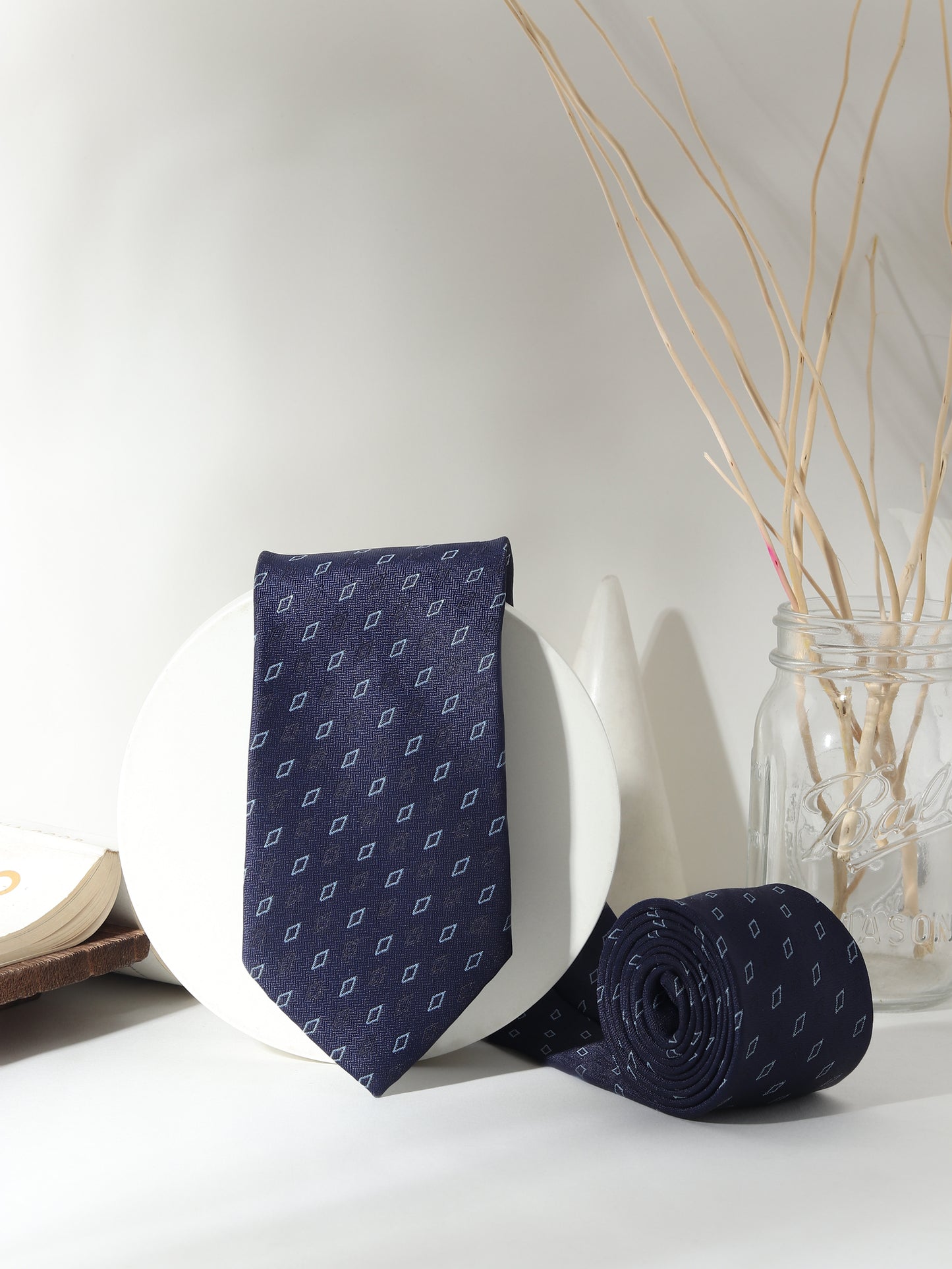 Kanthlangot Navy Diamond Necktie Gift Set with Pocket Square, Cufflinks & Lapel Pin