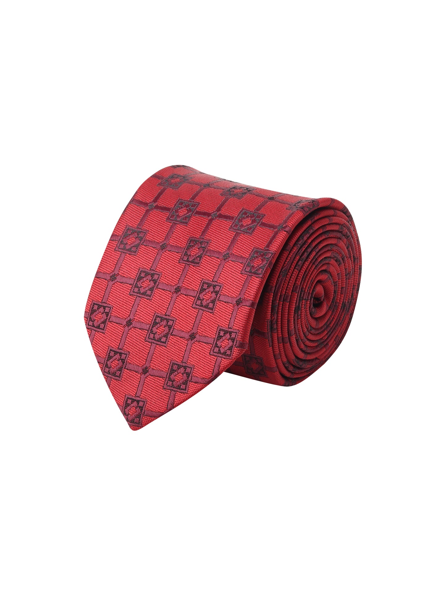 Kanthlangot Luxury Woven Necktie – Red & Black Square Pattern