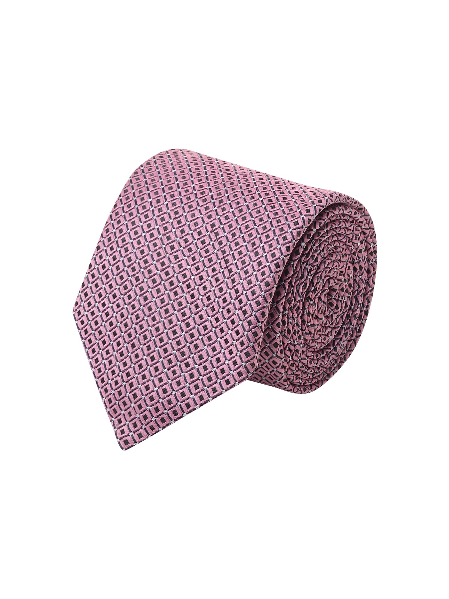 Kanthlangot Pink & Black Diamond Pattern Microfibre Necktie