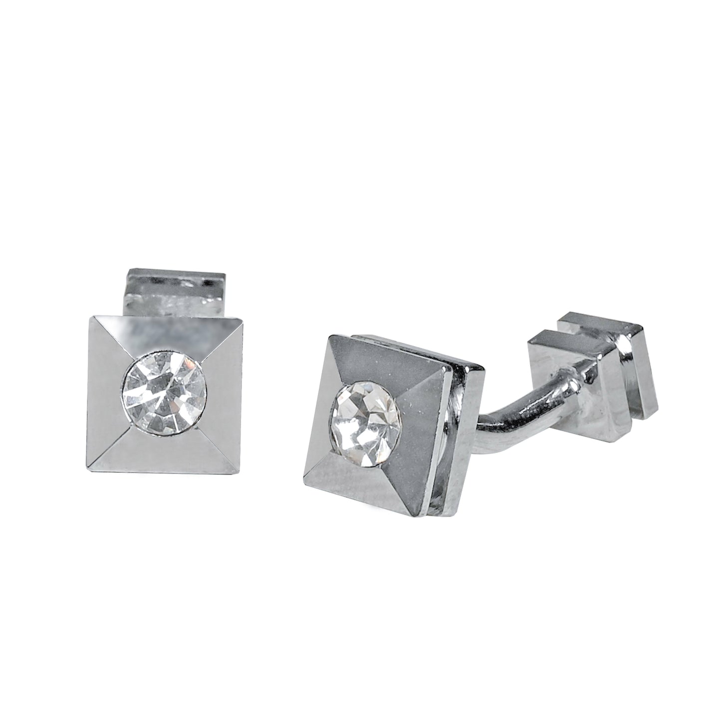 Kanthlangot Mens Crystal Silver Cufflinks