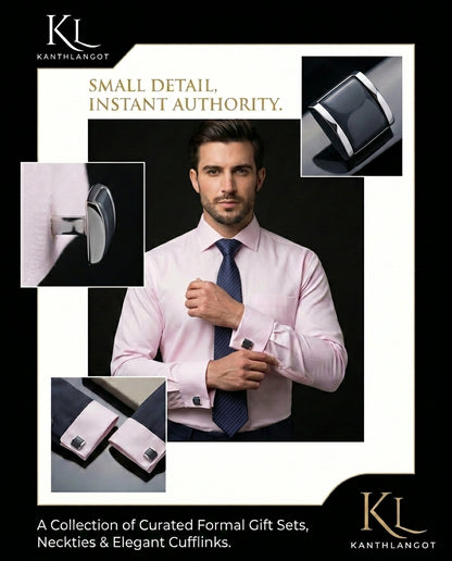 Kanthlangot Blue Necktie and Gray Thin Bezel Cufflinks