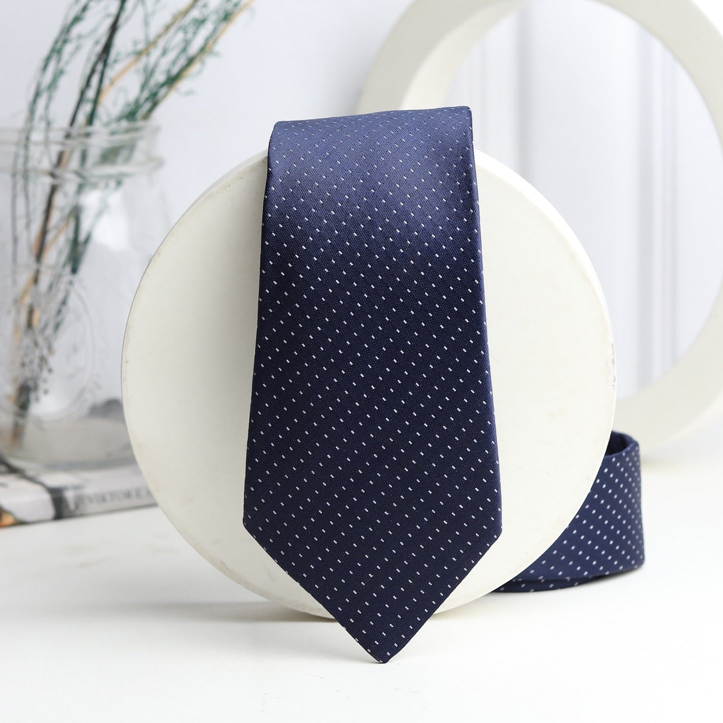 Kanthlangot Classic Navy Blue Microdot Mens Necktie