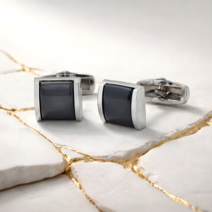 Kanthlangot Mens Gray Thin Bezel Cufflinks