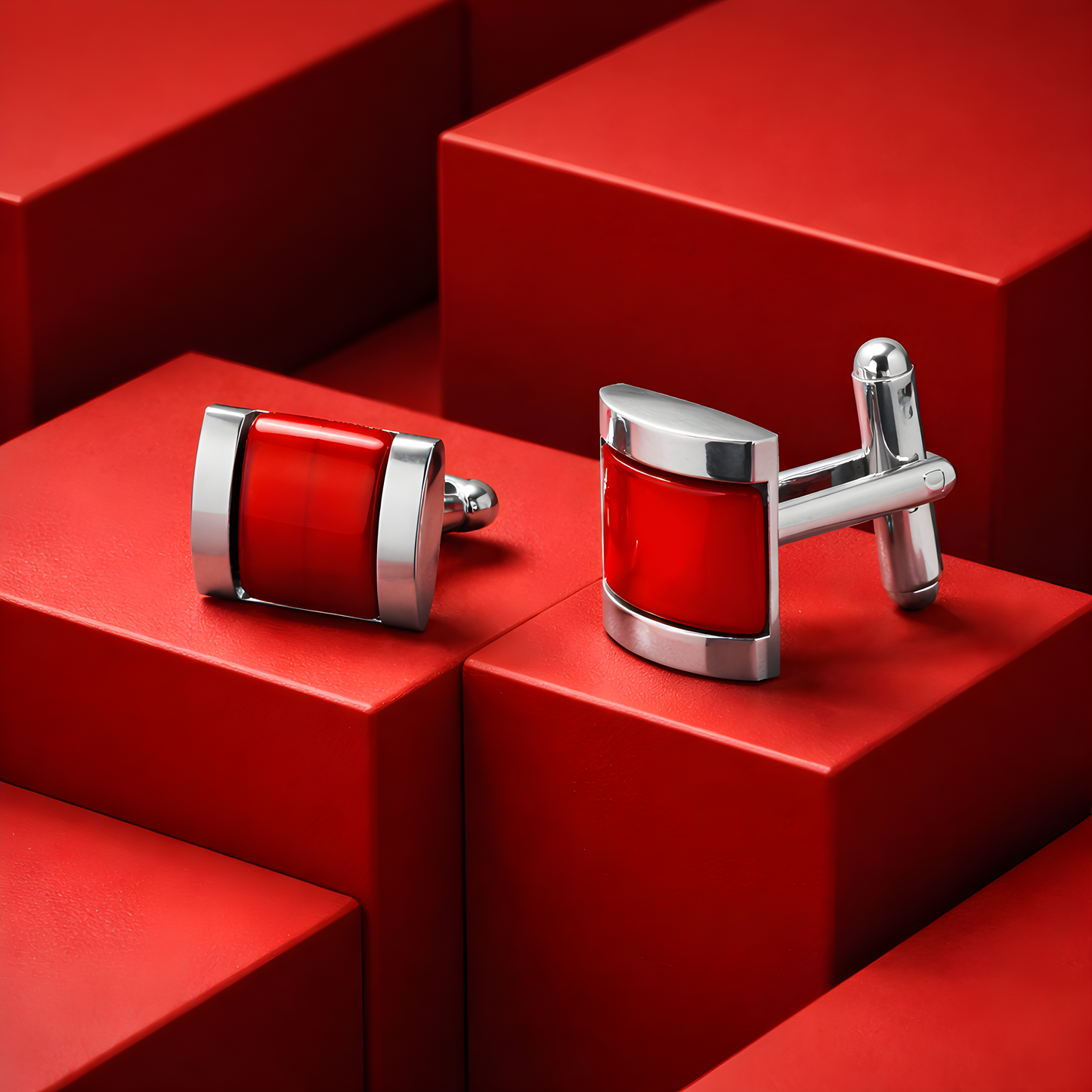 Kanthlangot Mens Thick Bezel Red Cufflinks