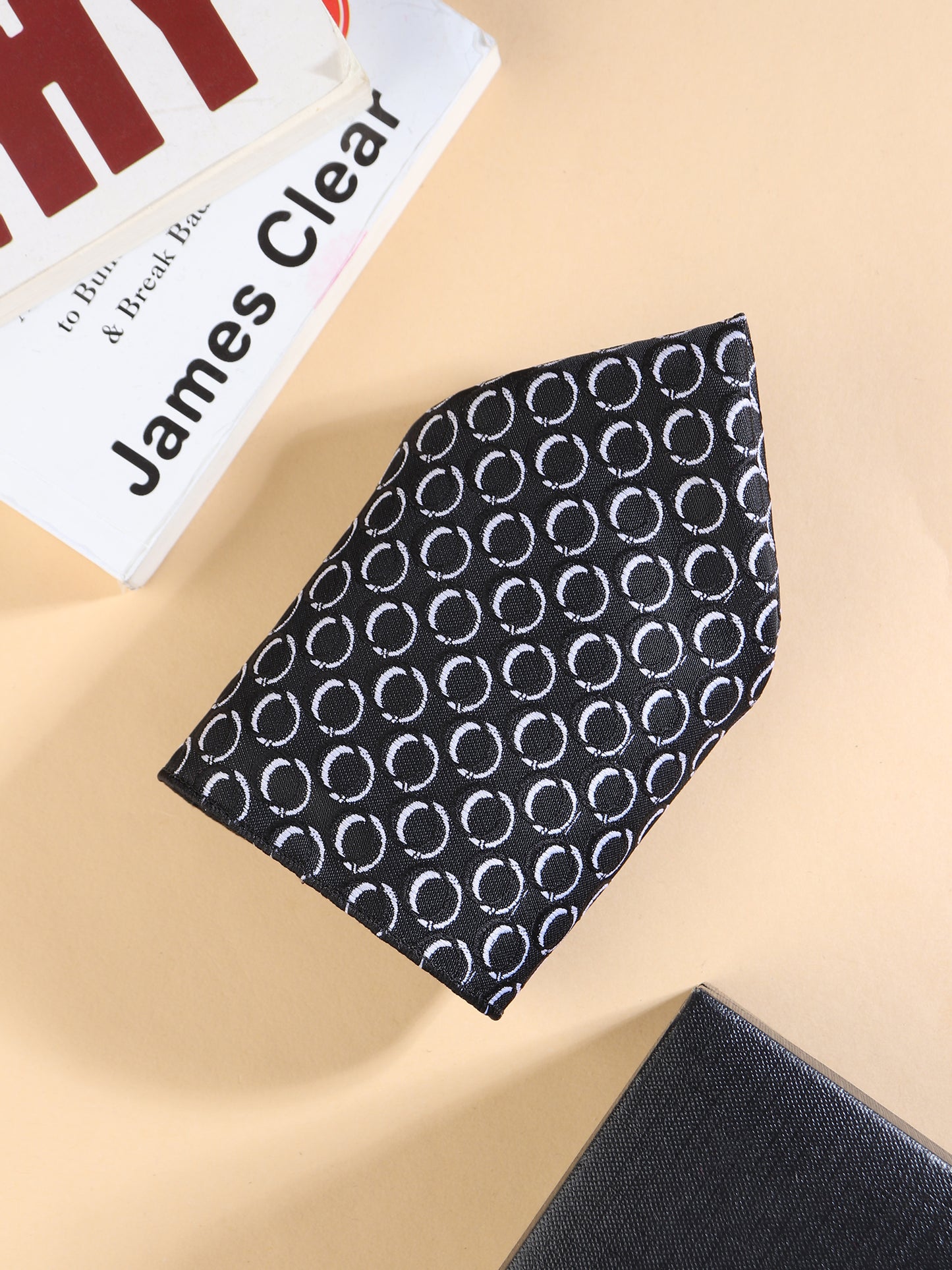 Kanthlangot Black & White Necktie Set for Men | 3-Inch Wide Tie with Pocket Square & Cufflinks | Premium Microfiber Formal Gift Set