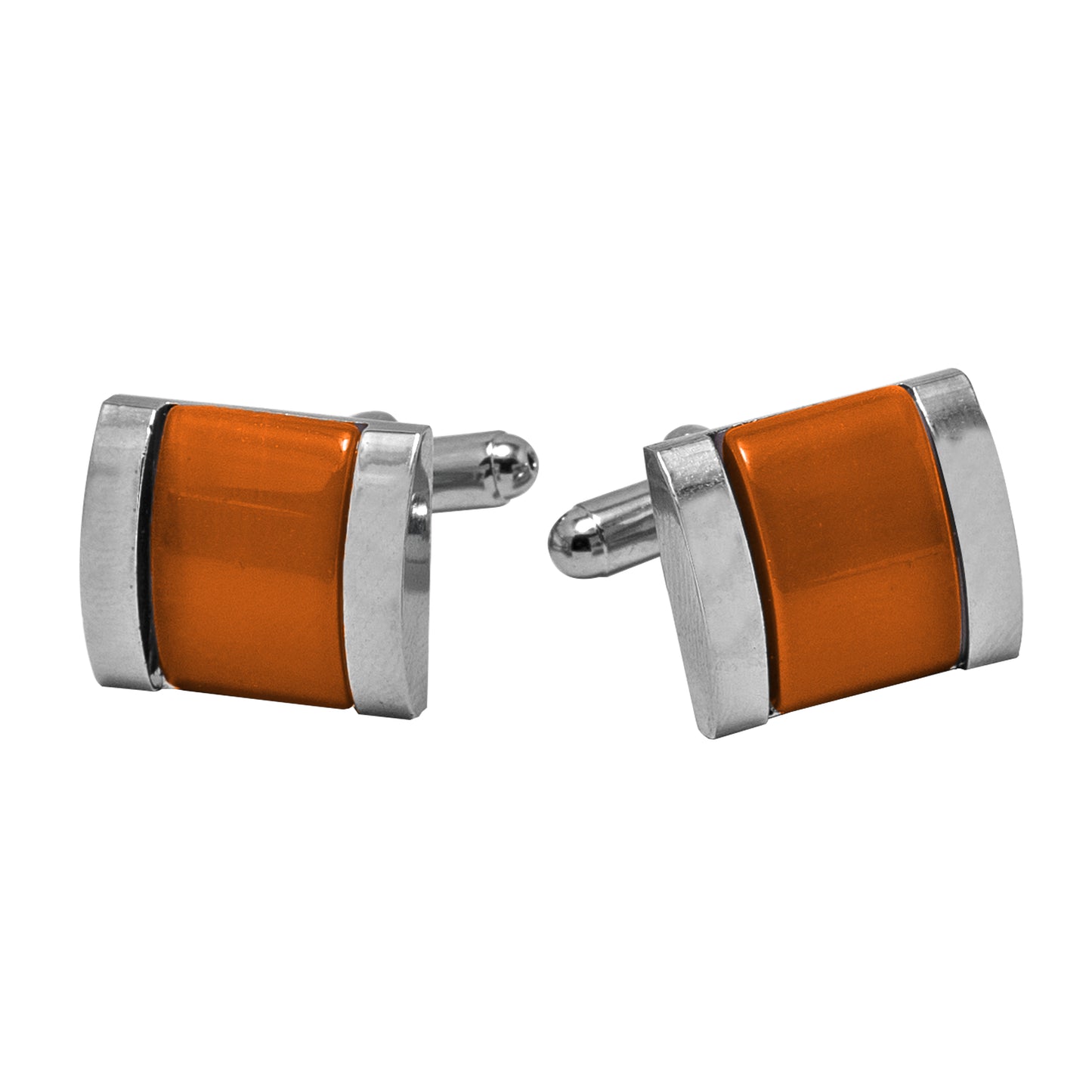 Kanthlangot Mens Thick Bezel Orange Cufflinks