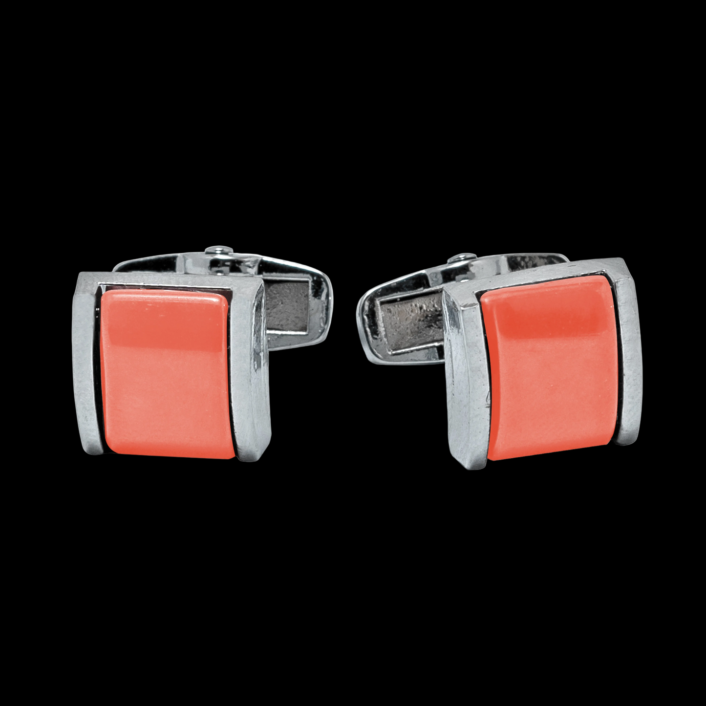 Kanthlangot Mens Thin Bezel Orange Cufflinks