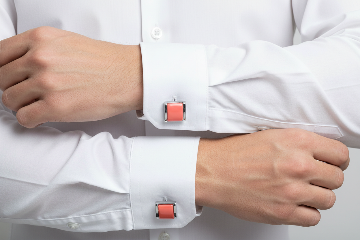 Kanthlangot Mens Thin Bezel Orange Cufflinks