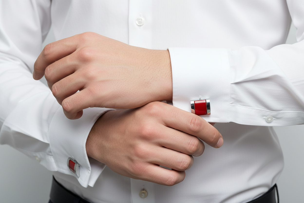 Kanthlangot Mens Thick Bezel Red Cufflinks