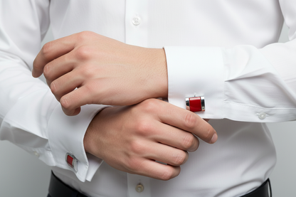 Kanthlangot Mens Thick Bezel Red Cufflinks