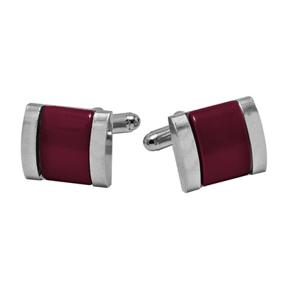 Kanthlangot Mens Thick Bezel Maroon Cufflinks