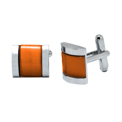 Kanthlangot Mens Thick Bezel Orange Cufflinks