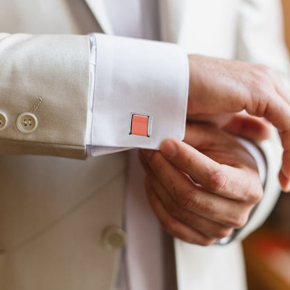 Kanthlangot Mens Thin Bezel Orange Cufflinks