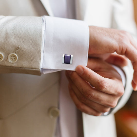 Kanthlangot Mens Thick Bezel Purple Cufflinks