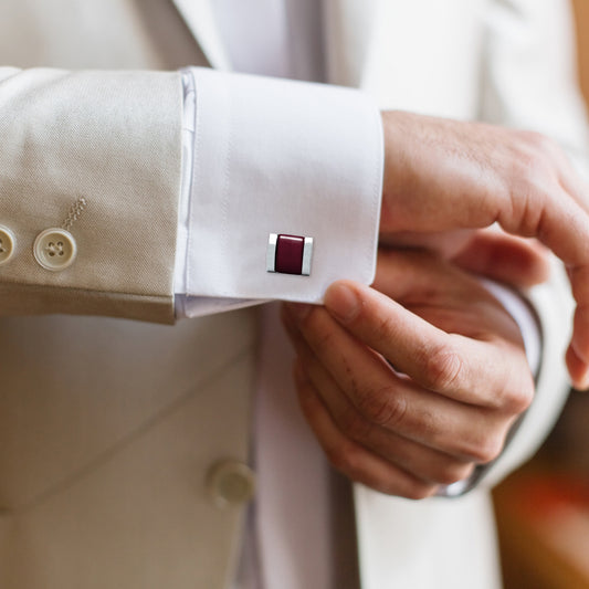 Kanthlangot Mens Thick Bezel Maroon Cufflinks