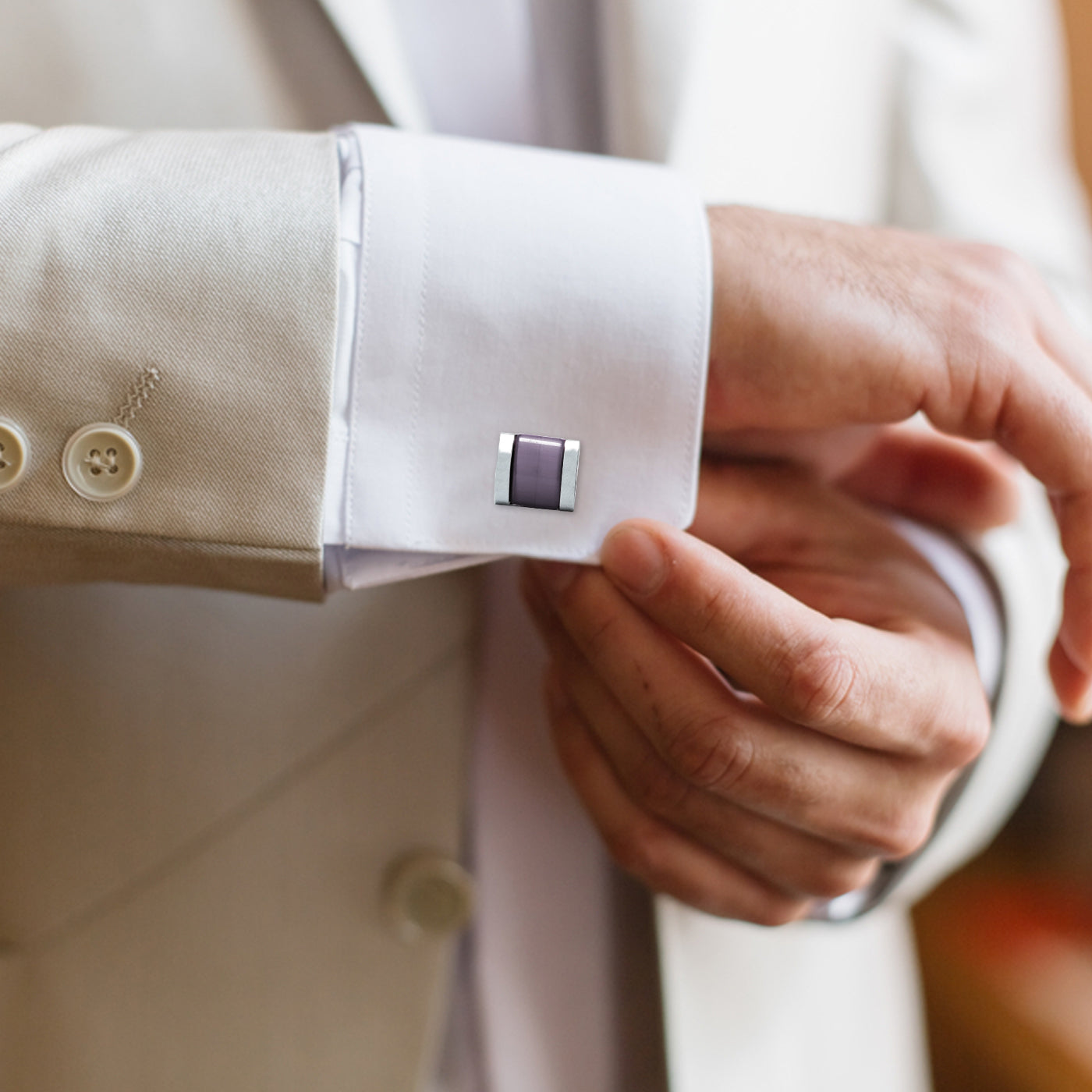 Kanthlangot Mens Thick Bezel Purple Cufflinks