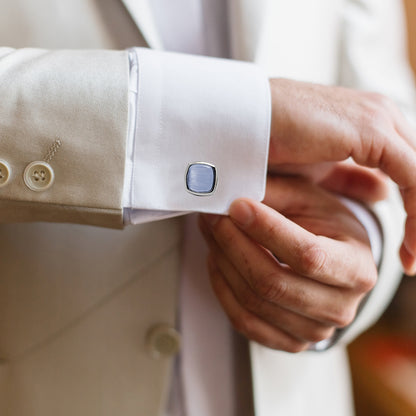 Kanthlangot Mens Light Blue Curved Square Cufflinks
