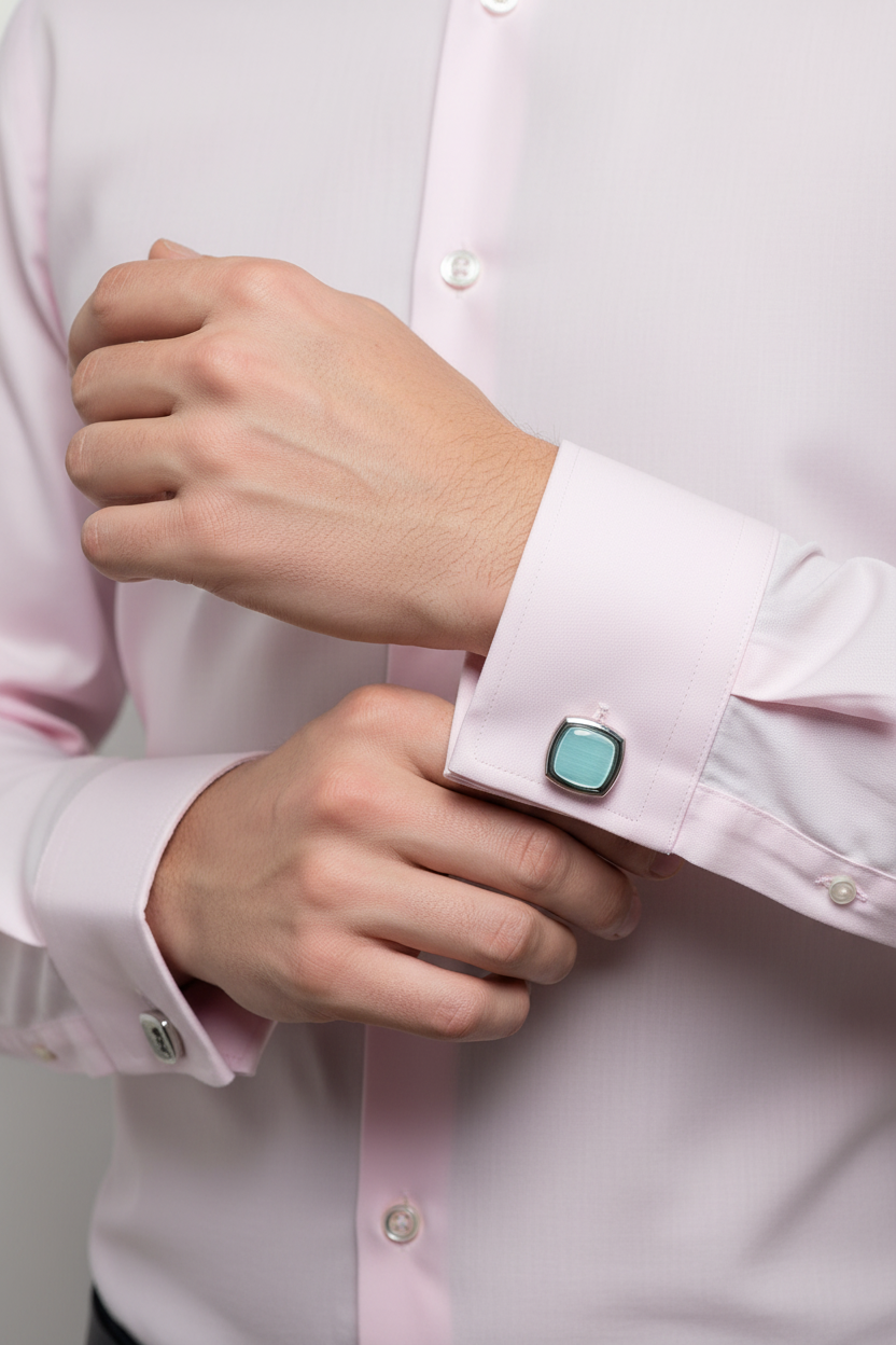Kanthlangot Mens Turquoise Blue Curved Square Cufflinks